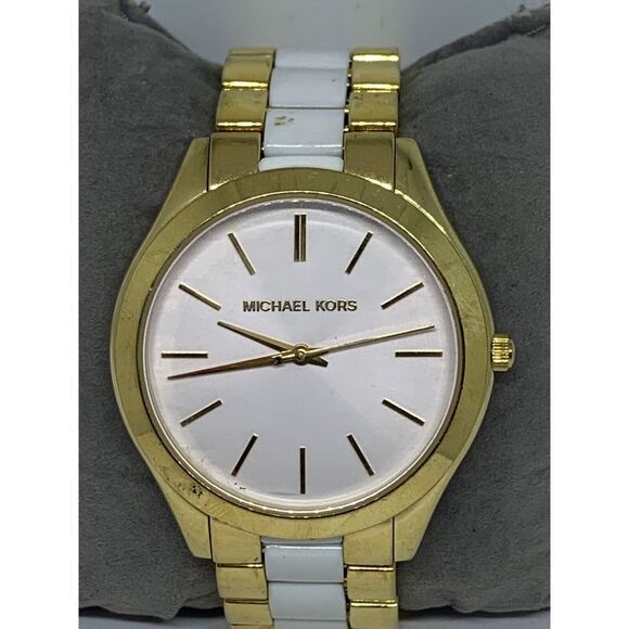 Michael Kors MK4295 Women's Two Tone Analog White Dial Quartz Wrist Watch GE188 - Picture 1 of 11